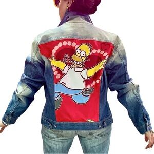 Diesel Upcycled Homer Simpson Denim Jacket Size L Iconic Geek Pop Culture